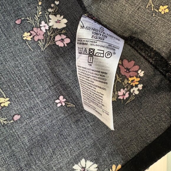 GAP Black Ruffled Neck Long Puffed Sleeve Micro Floral Print Blouse Size XL - Picture 7 of 9